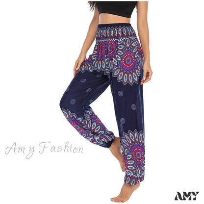 Amy Fashion - Casual Boho Vintage Wide Leg Pants Purple / S