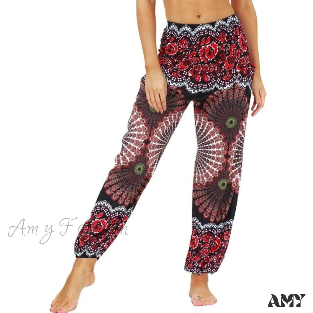 Amy Fashion - Casual Boho Vintage Wide Leg Pants Red / S