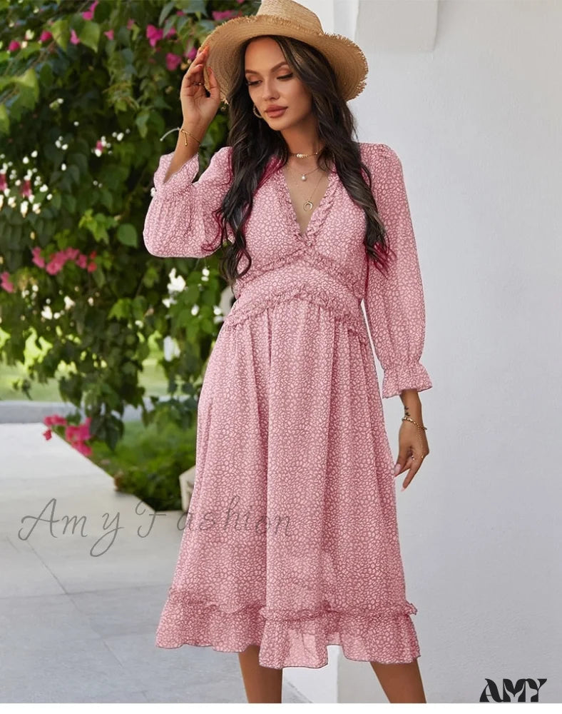 Amy Fashion - Casual Butterfly Sleeve High Waist Chiffon Chic Dress