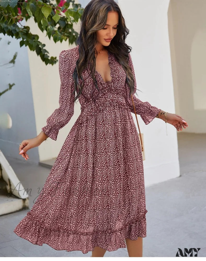 Amy Fashion - Casual Butterfly Sleeve High Waist Chiffon Chic Dress