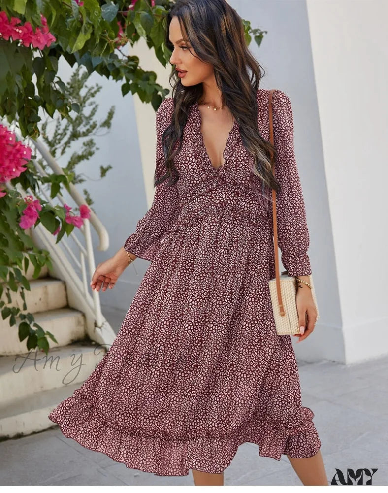 Amy Fashion - Casual Butterfly Sleeve High Waist Chiffon Chic Dress