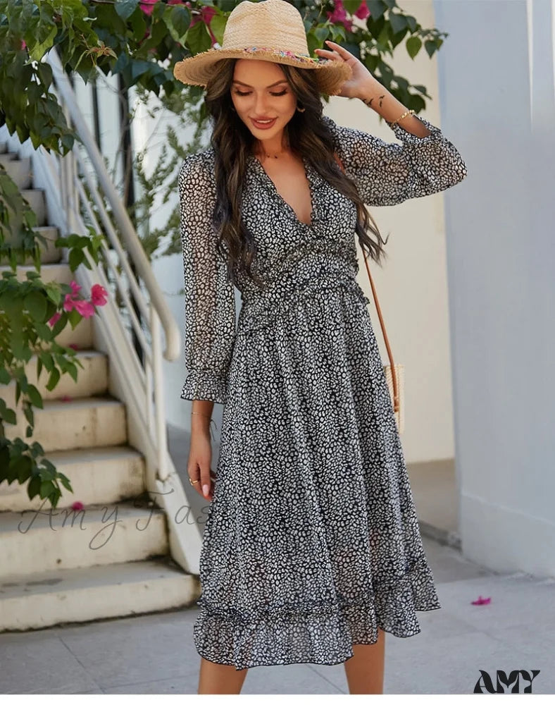 Amy Fashion - Casual Butterfly Sleeve High Waist Chiffon Chic Dress