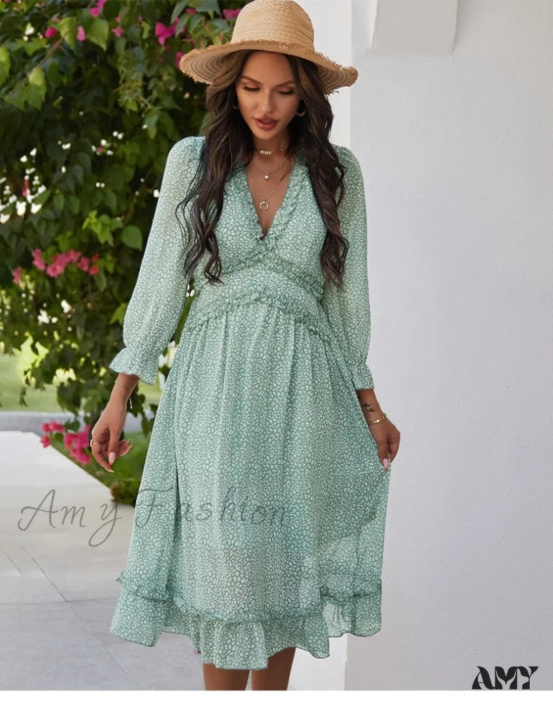 Amy Fashion - Casual Butterfly Sleeve High Waist Chiffon Chic Dress