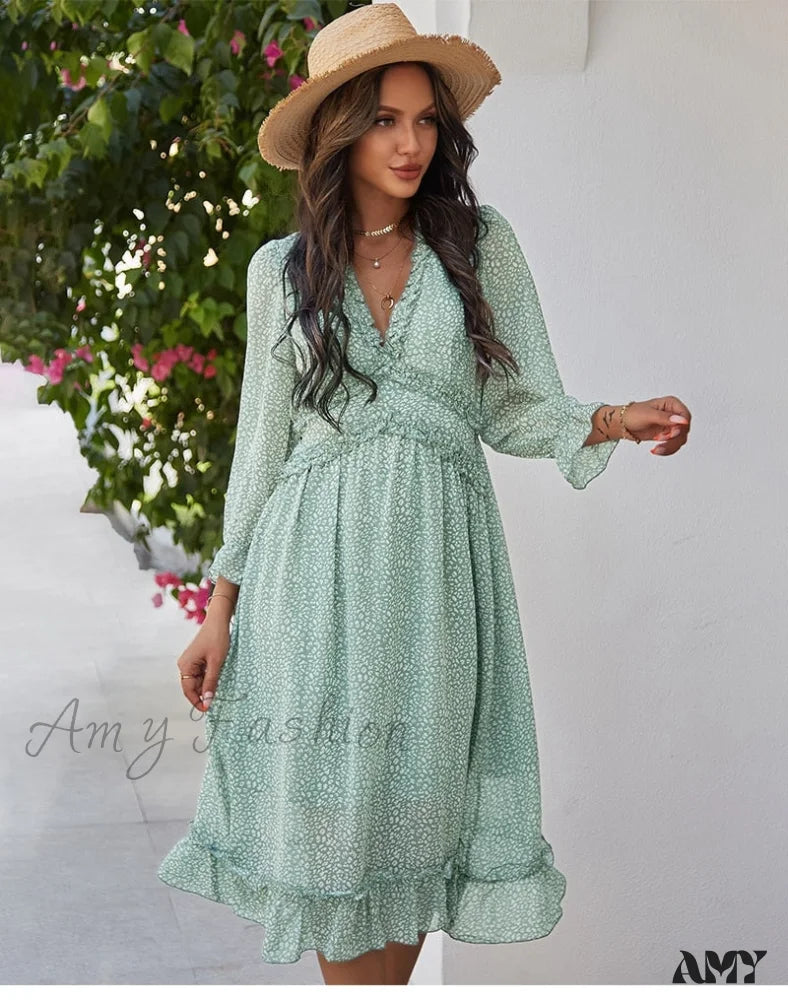 Amy Fashion - Casual Butterfly Sleeve High Waist Chiffon Chic Dress