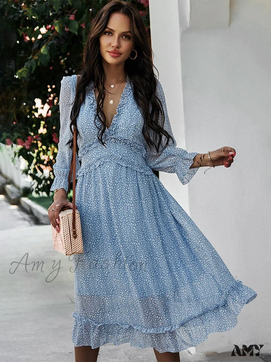 Amy Fashion - Casual Butterfly Sleeve High Waist Chiffon Chic Dress