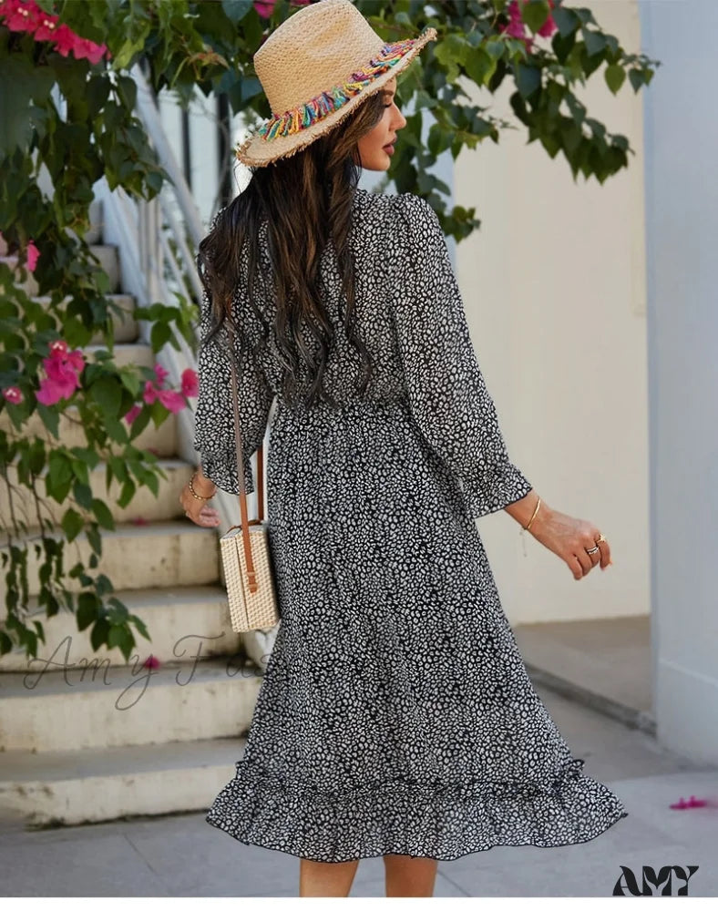 Amy Fashion - Casual Butterfly Sleeve High Waist Chiffon Chic Dress