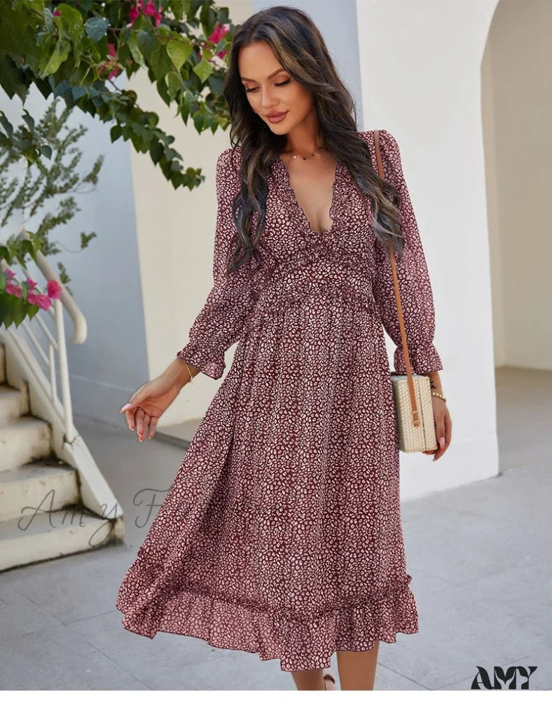 Amy Fashion - Casual Butterfly Sleeve High Waist Chiffon Chic Dress