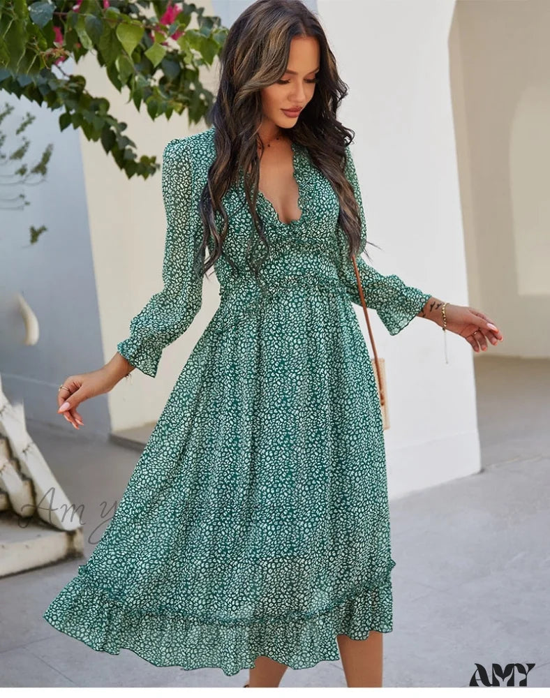 Amy Fashion - Casual Butterfly Sleeve High Waist Chiffon Chic Dress