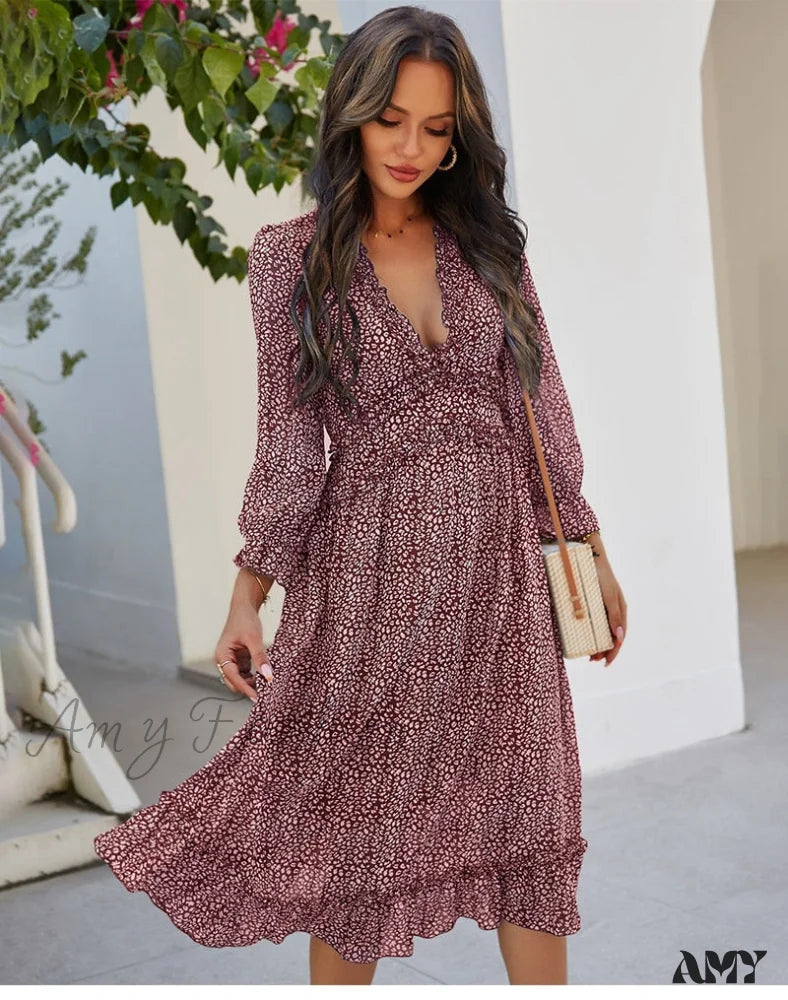 Amy Fashion - Casual Butterfly Sleeve High Waist Chiffon Chic Dress