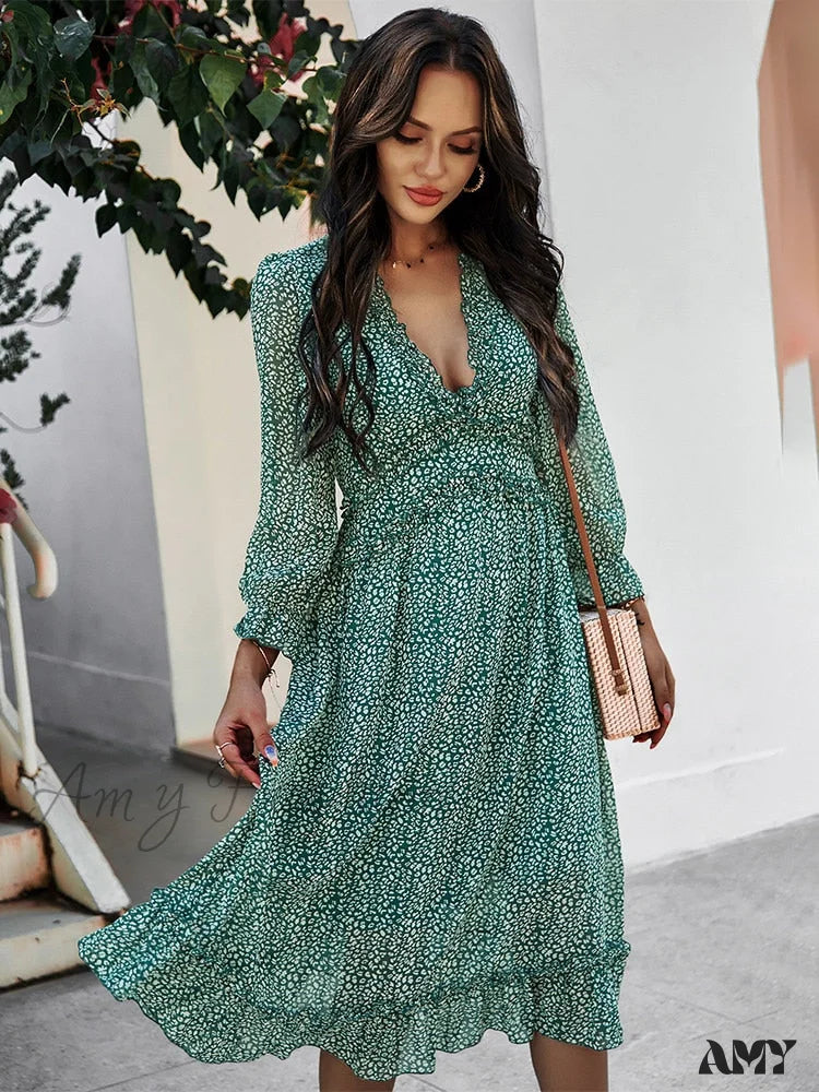 Amy Fashion - Casual Butterfly Sleeve High Waist Chiffon Chic Dress