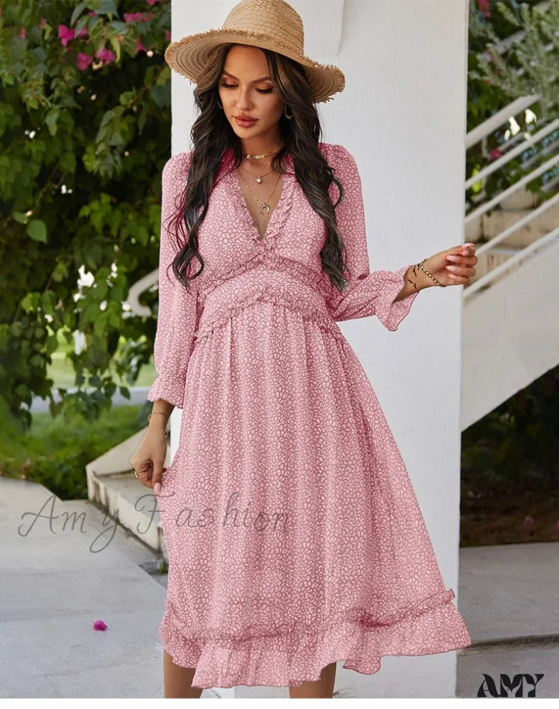 Amy Fashion - Casual Butterfly Sleeve High Waist Chiffon Chic Dress
