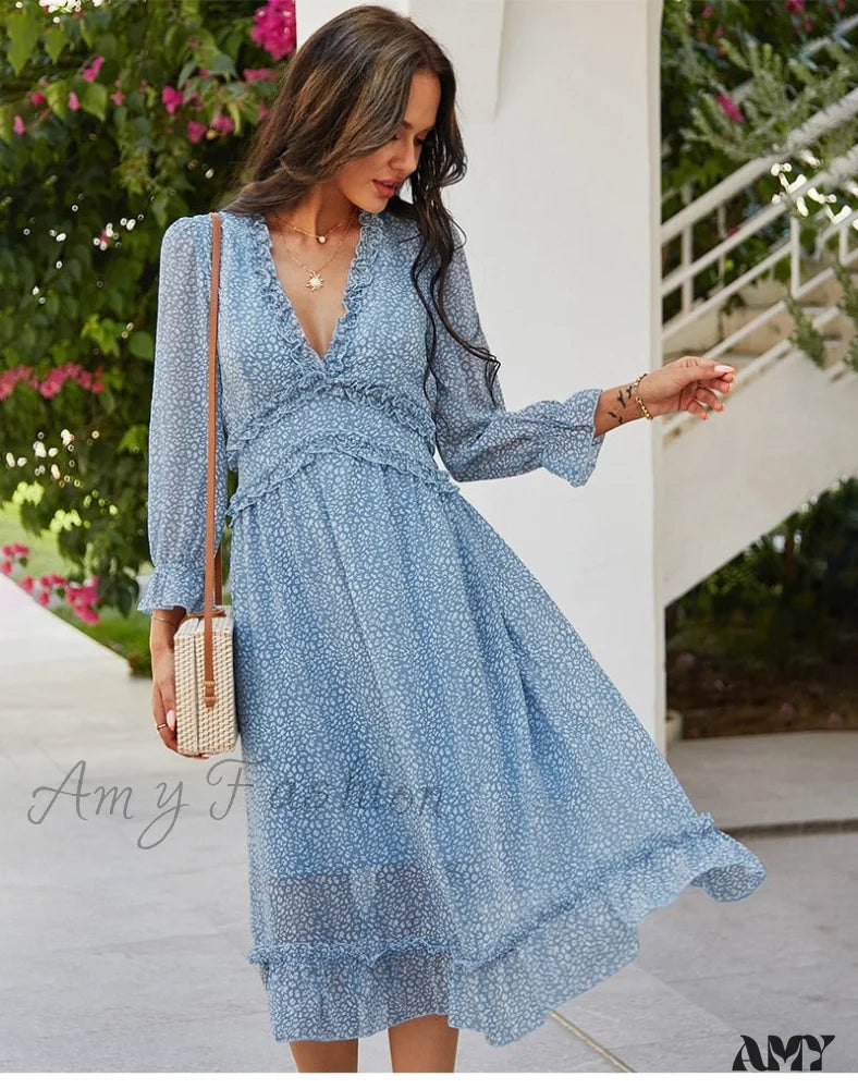 Amy Fashion - Casual Butterfly Sleeve High Waist Chiffon Chic Dress