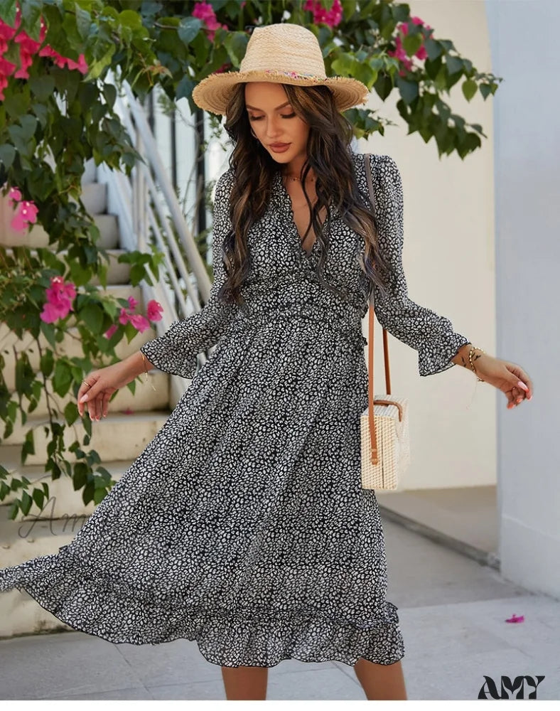 Amy Fashion - Casual Butterfly Sleeve High Waist Chiffon Chic Dress