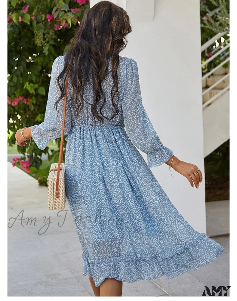 Amy Fashion - Casual Butterfly Sleeve High Waist Chiffon Chic Dress