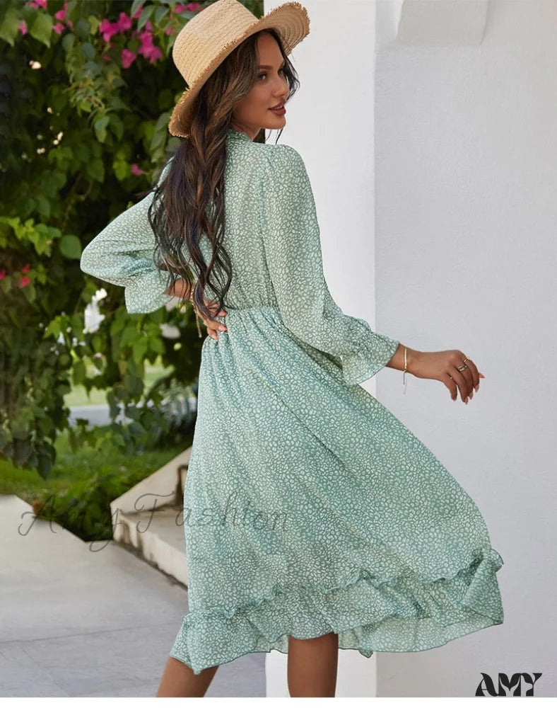 Amy Fashion - Casual Butterfly Sleeve High Waist Chiffon Chic Dress