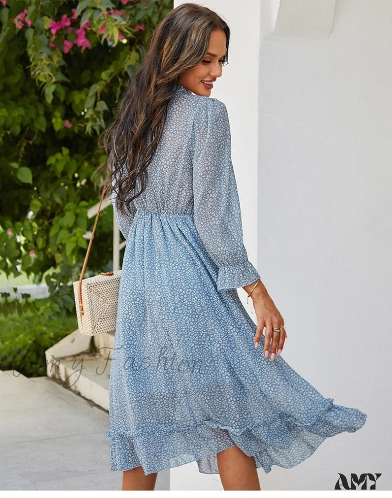 Amy Fashion - Casual Butterfly Sleeve High Waist Chiffon Chic Dress