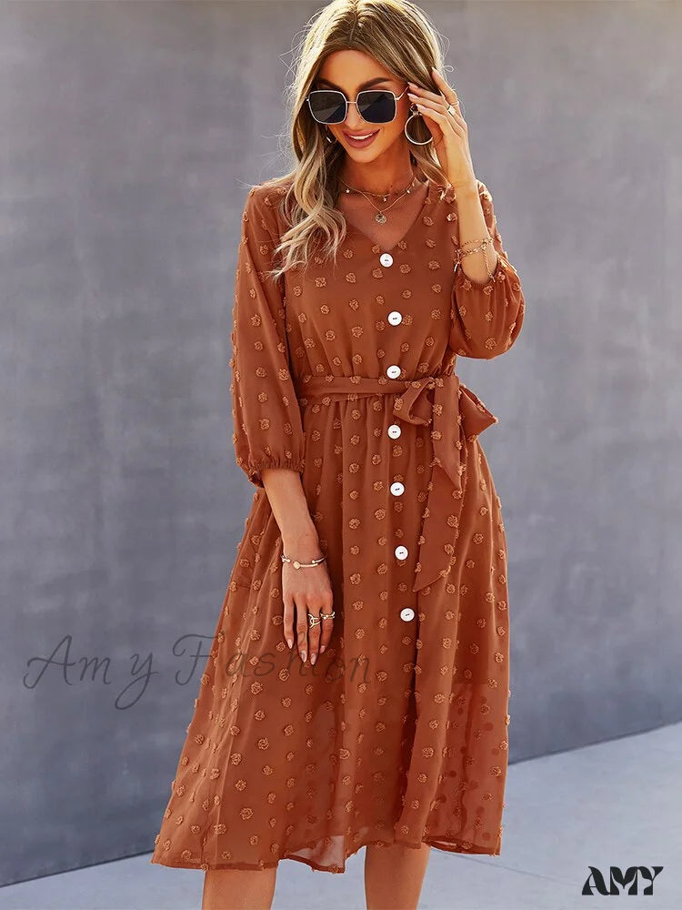 Amy Fashion - Casual Chic Sexy Womne’s Dress Caramel / S