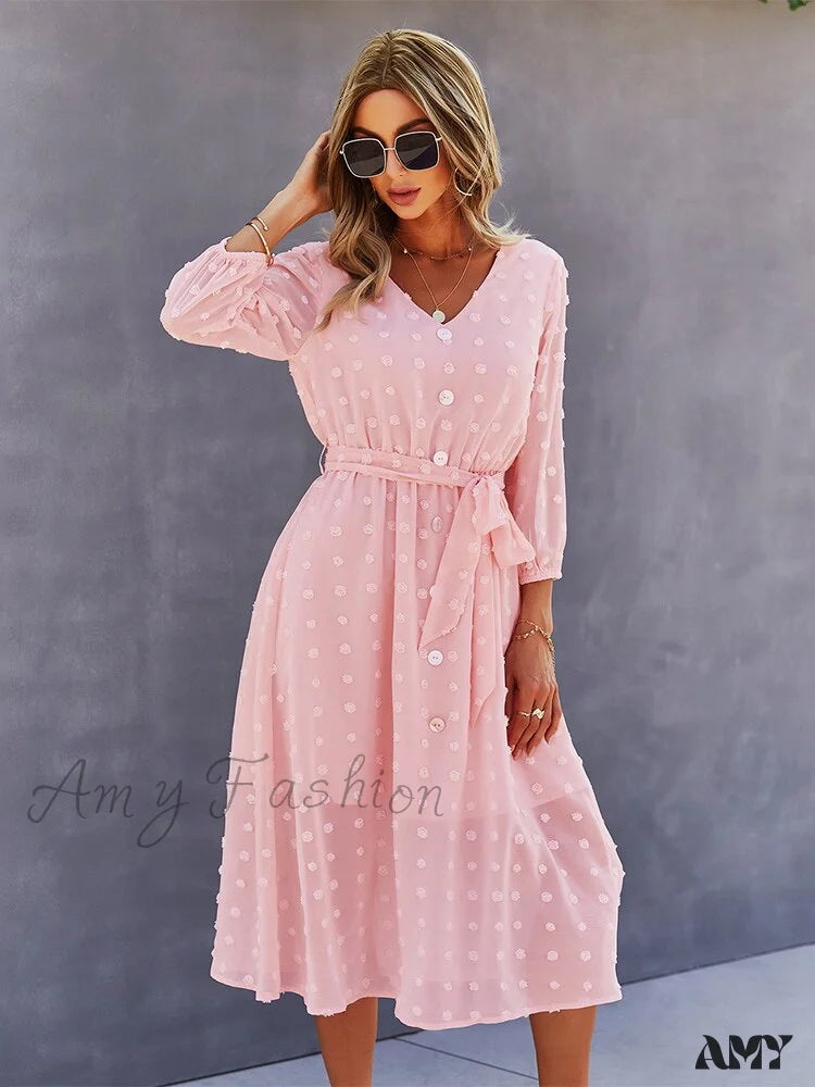 Amy Fashion - Casual Chic Sexy Womne’s Dress Pink / L