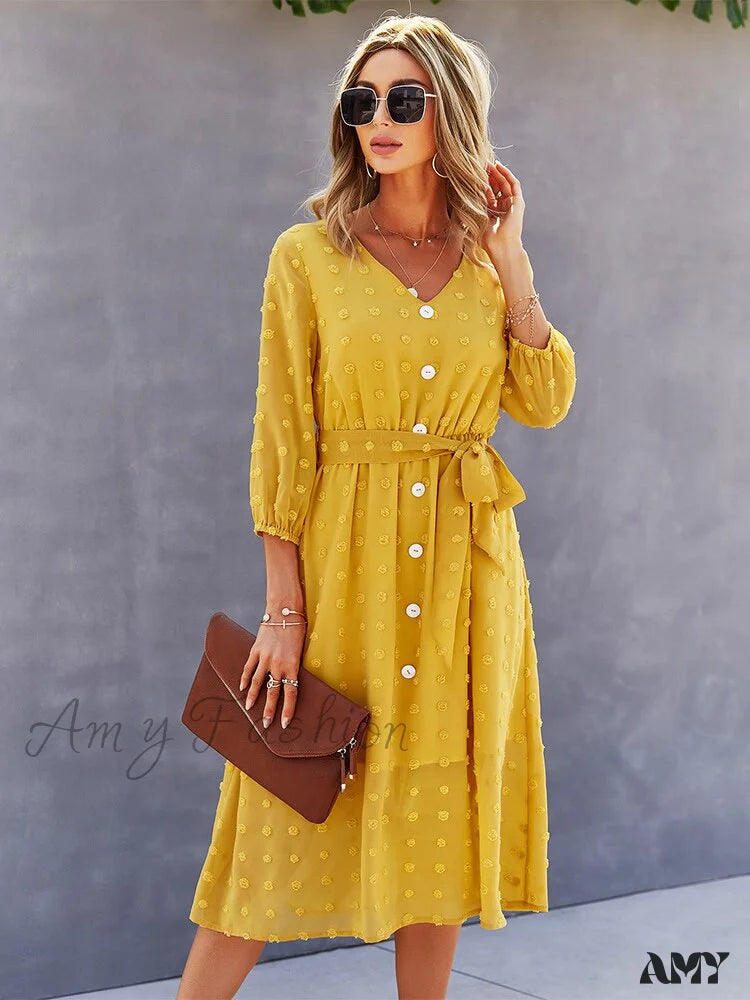 Amy Fashion - Casual Chic Sexy Womne’s Dress Yellow / S