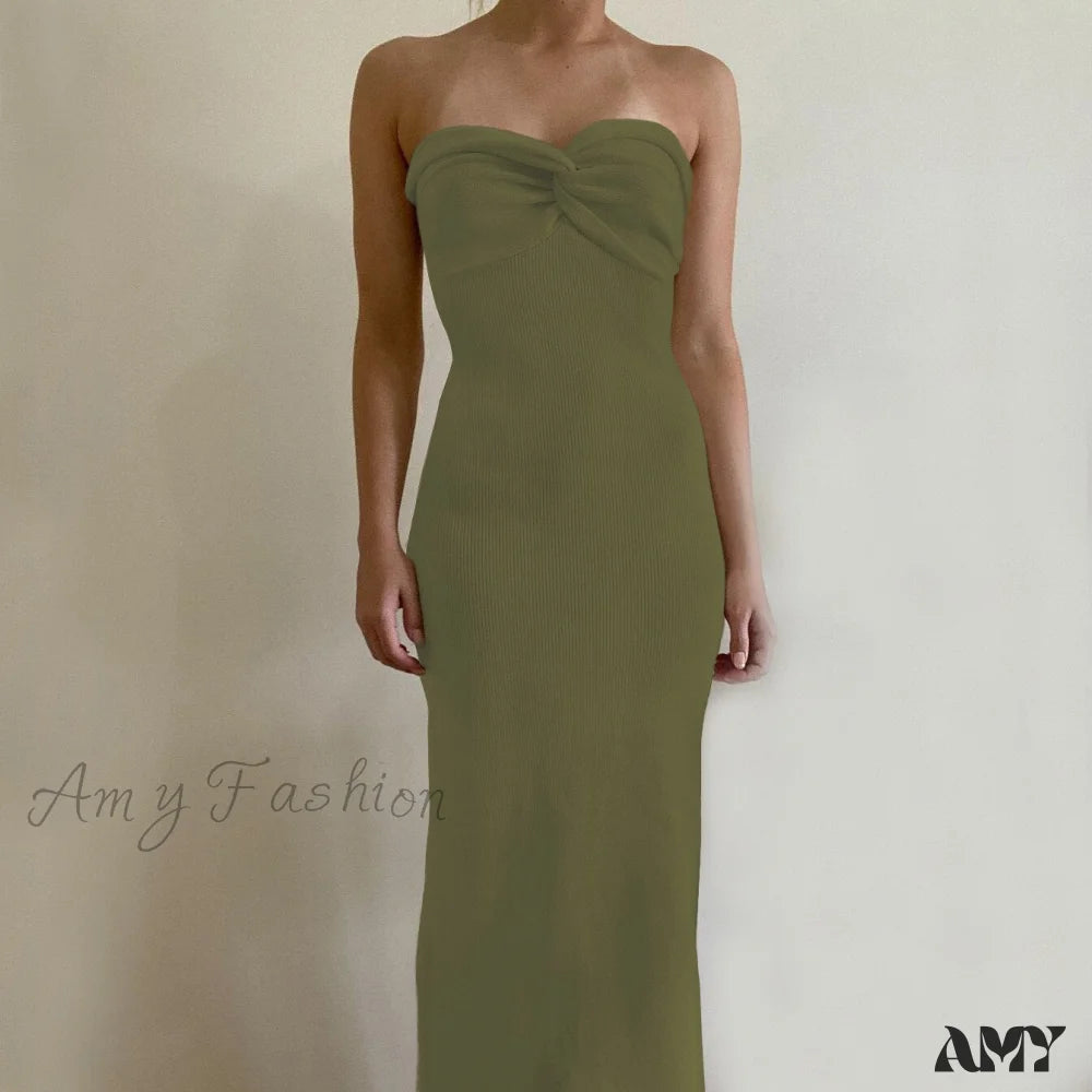 Amy Fashion - Casual Cotton Knitted Dresses Lh0567 Ag / S Check Size Table