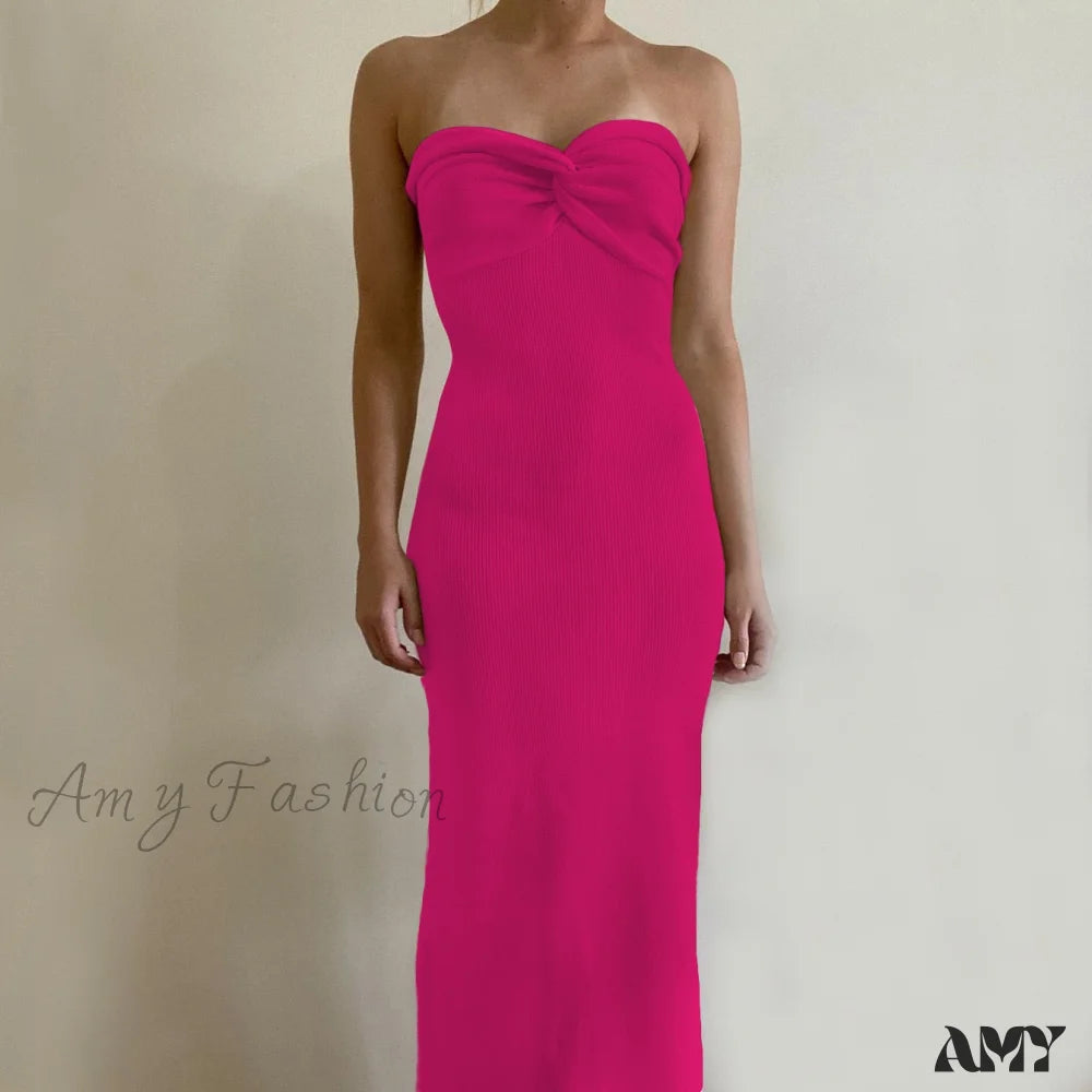 Amy Fashion - Casual Cotton Knitted Dresses Lh0567 Red / S Check Size Table