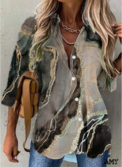 Amy Fashion - Casual Daily Floral Print Blouse Khaki / S