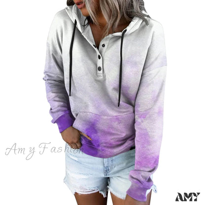 Amy Fashion - Casual Drawstring Button Sequins Printed Hooded Sweatshirts