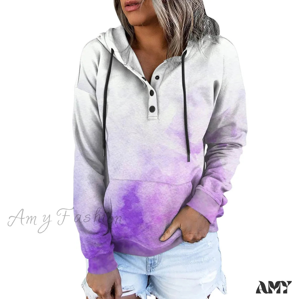 Amy Fashion - Casual Drawstring Button Sequins Printed Hooded Sweatshirts