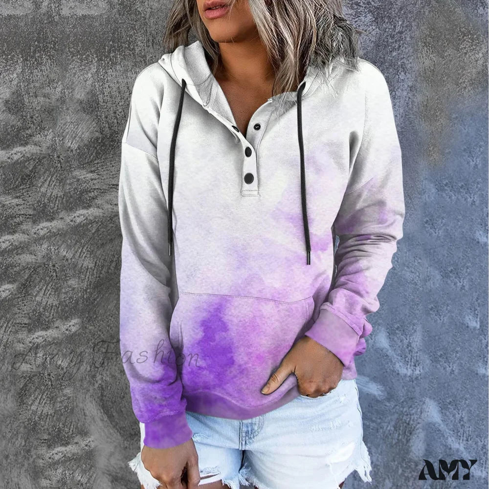 Amy Fashion - Casual Drawstring Button Sequins Printed Hooded Sweatshirts White / S