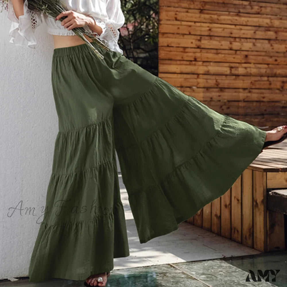 Amy Fashion - Casual Elastic Waist Long Solid Pants