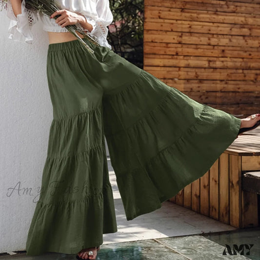 Amy Fashion - Casual Elastic Waist Long Solid Pants