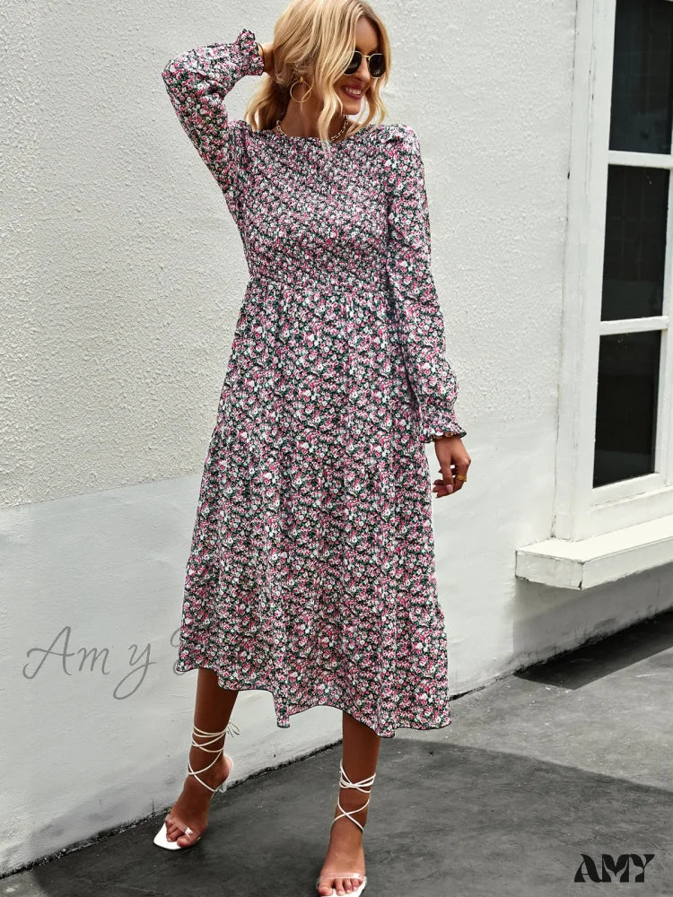 Amy Fashion - Casual Floral Printed Dresses