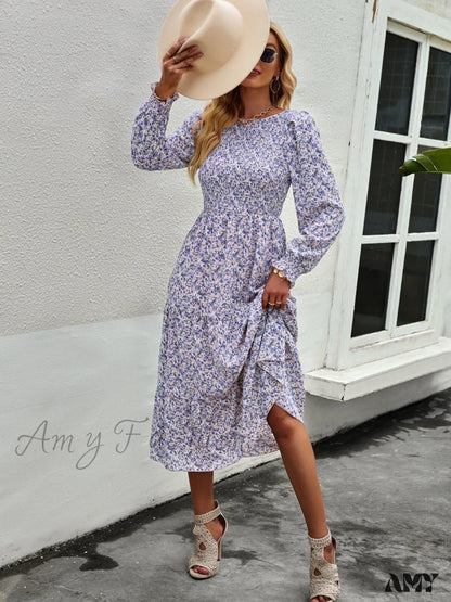 Amy Fashion - Casual Floral Printed Dresses Pink / Xl