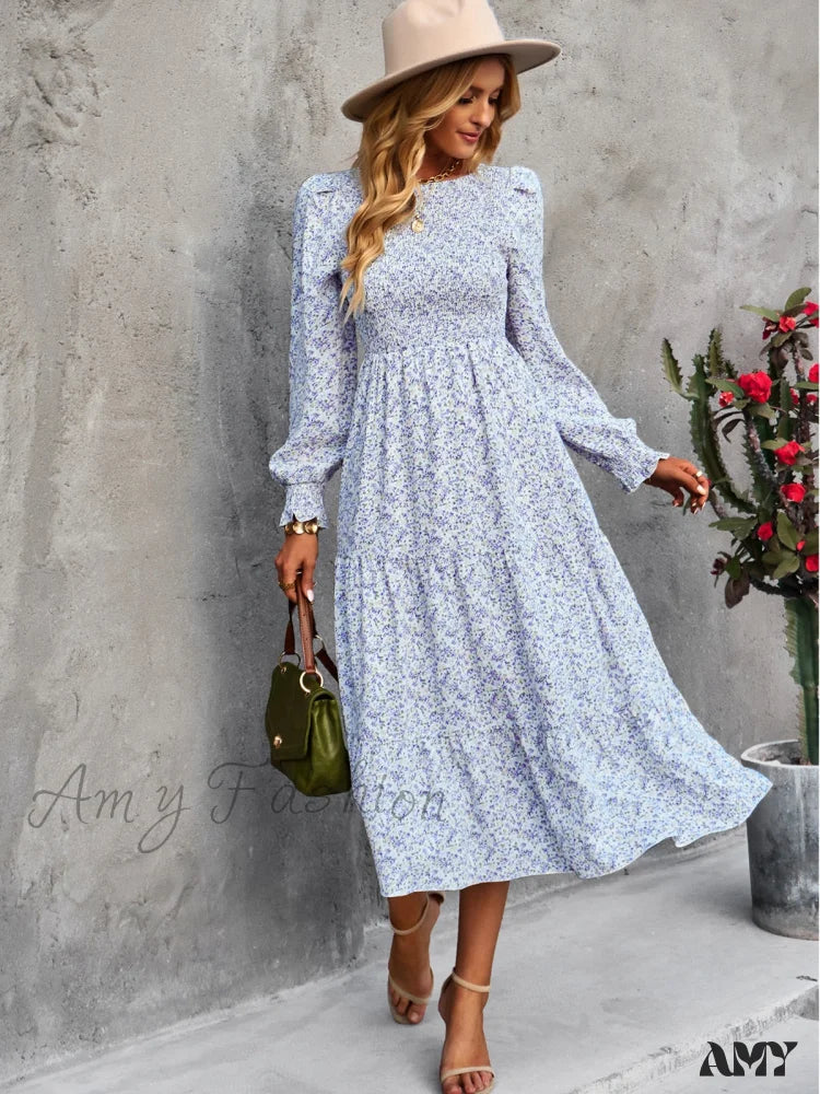 Amy Fashion - Casual Floral Printed Dresses White / Xl