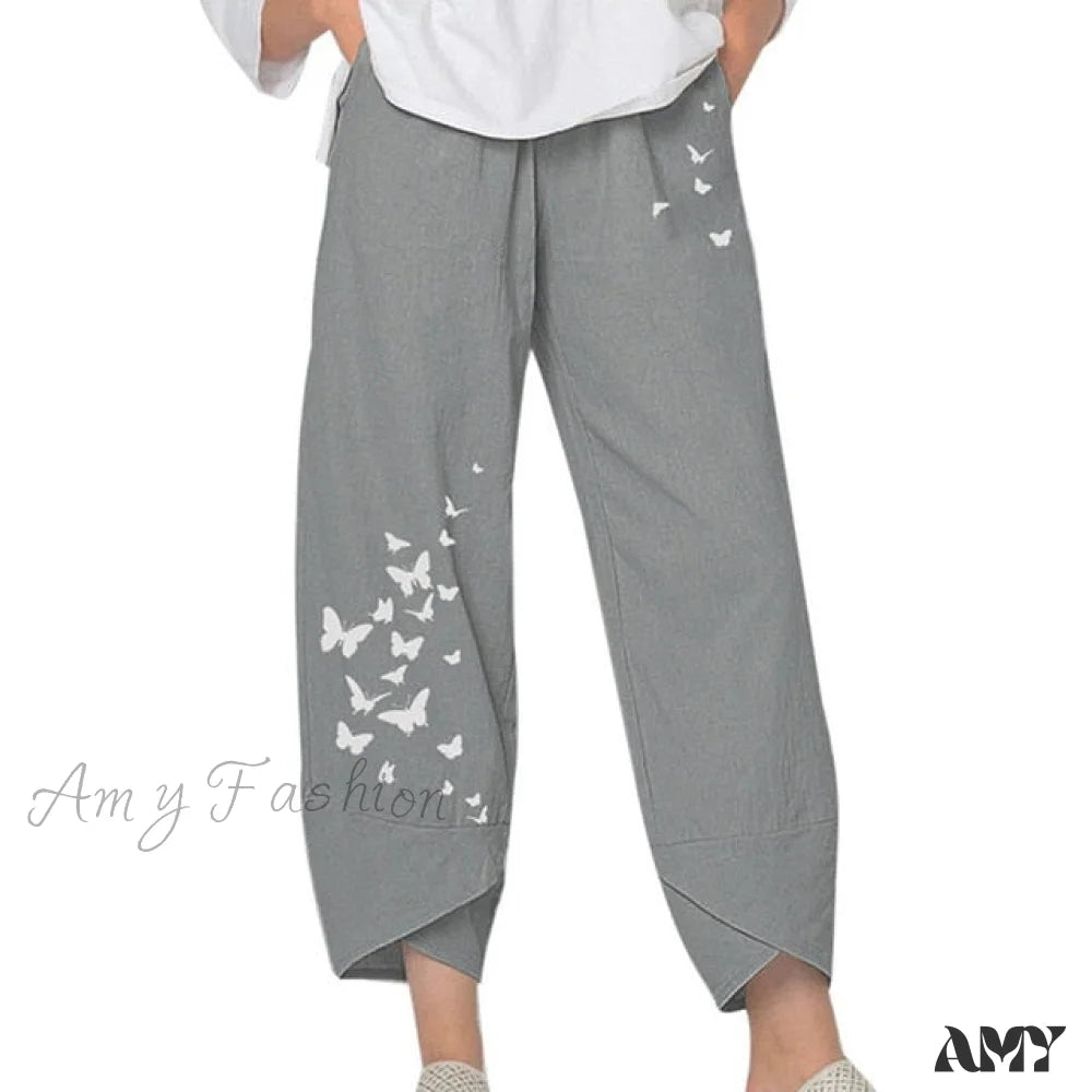 Amy Fashion - Casual Harem Wide Leg Pants Gray / S