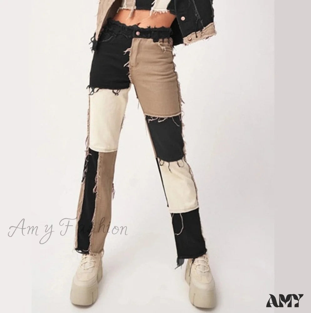 Amy Fashion - Casual Hip Hop High Waist Loose Straight Pants Black / Xs