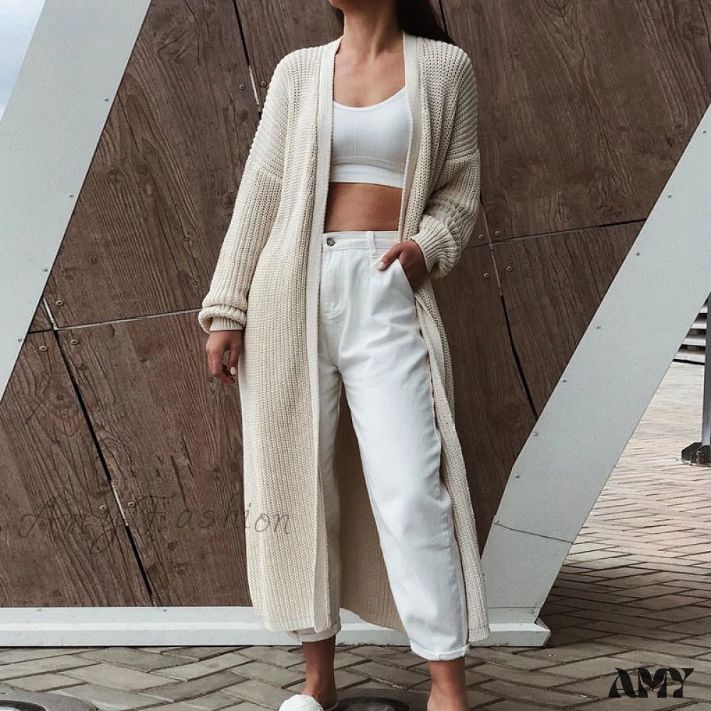 Amy Fashion - Casual Long Knitted Cardigan Women V-Neck Sweater