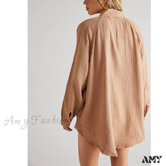 Amy Fashion - Casual Loose 100% Cotton Gauze Shirts