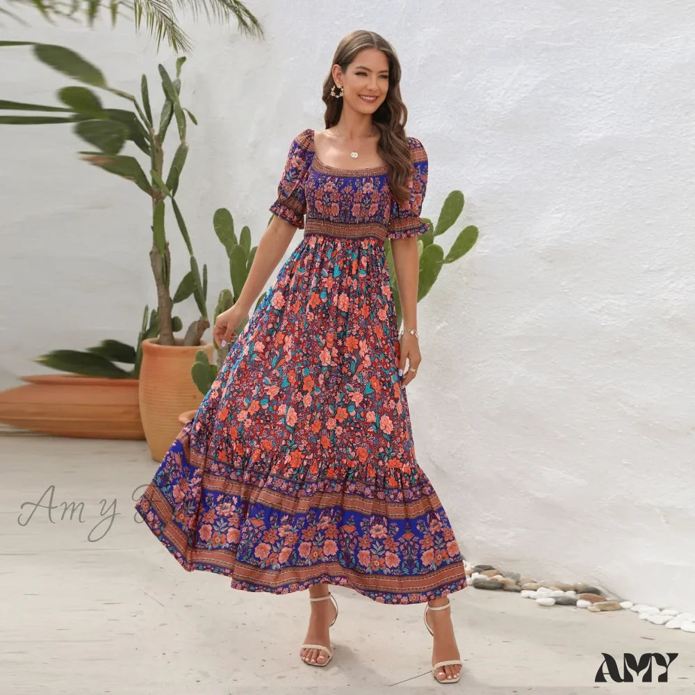 Amy Fashion - Casual Midi Sexy Elegant Beach Vacation Boho Dress