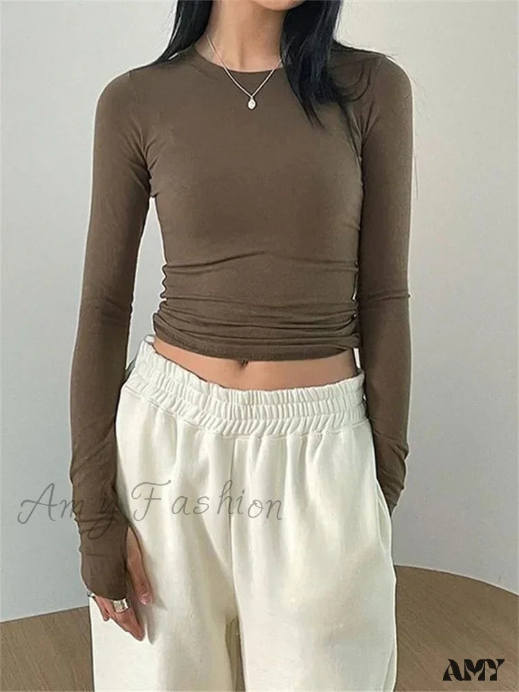 Amy Fashion - Casual Slim Fit Long Sleeve O-Neck Tops Spring Fall T-Shirts