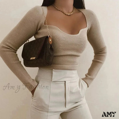 Amy Fashion - Casual Slim-Fit Tight Knitted Sweaters