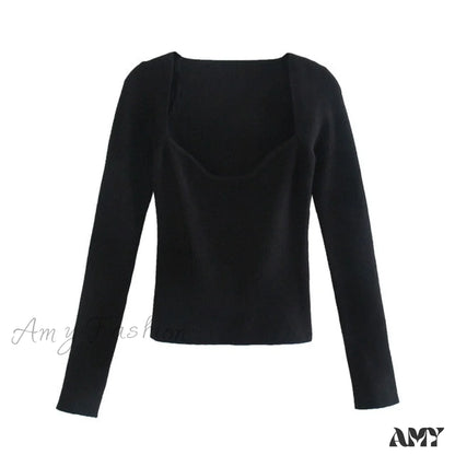 Amy Fashion - Casual Slim-Fit Tight Knitted Sweaters Black / S