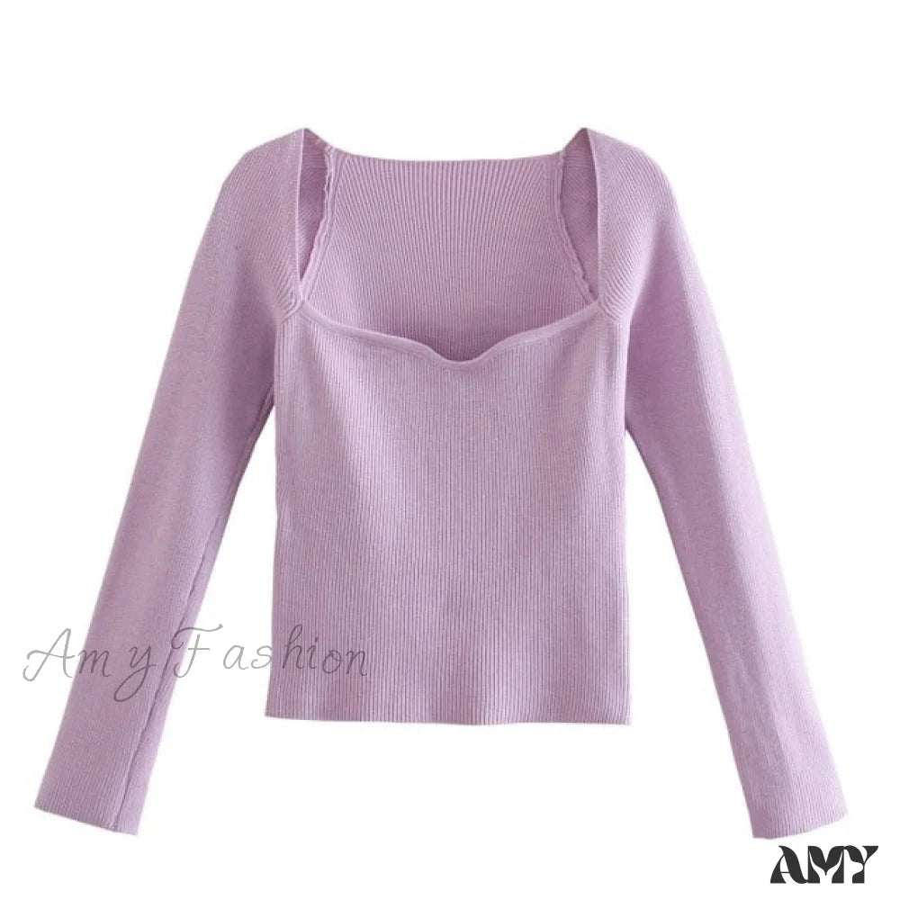 Amy Fashion - Casual Slim-Fit Tight Knitted Sweaters Violet / S