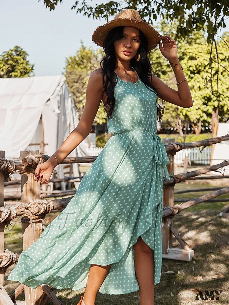 Amy Fashion - Casual Slim Long Spring Summer Dress Green / L