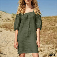 Amy Fashion - Casual Solid Color Straight Party Dress 04 Green / S