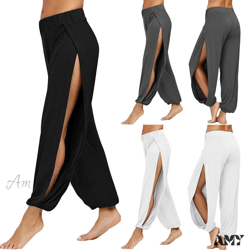 Amy Fashion - Casual Solid Hollow Elastic Waist Trousers