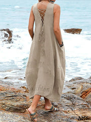 Amy Fashion - Casual Solid Sleeveless V-Neck Long Dress