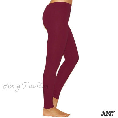 Amy Fashion - Casual Sport Fitness Cotton Leggings Red Wine / S