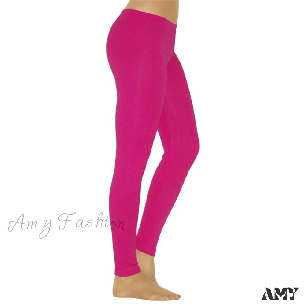 Amy Fashion - Casual Sport Fitness Cotton Leggings Rose Red / S