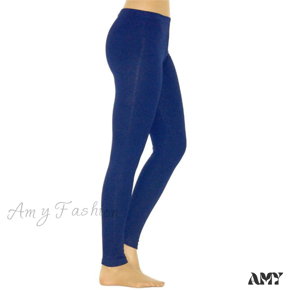 Amy Fashion - Casual Sport Fitness Cotton Leggings Royal Blue / S